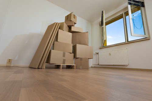 Business packing materials and labelled boxes for a commercial move