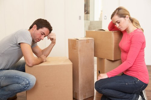 Packed boxes and household items ready for local removal in Old Malden